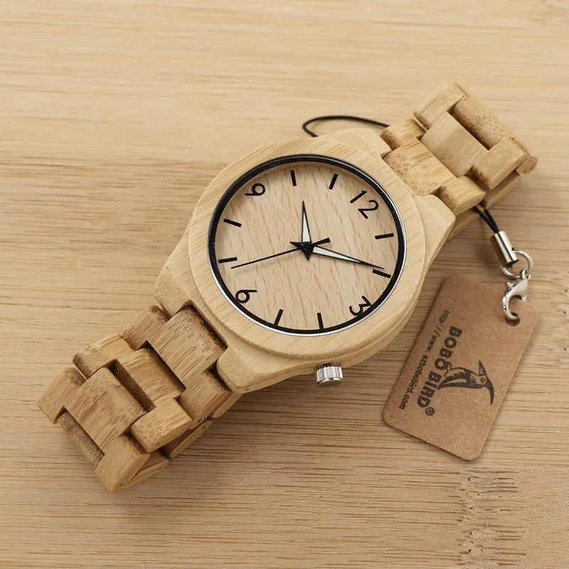 Luxury Bamboo Wooden Watch with Japanese Mechanism and Quartz Display