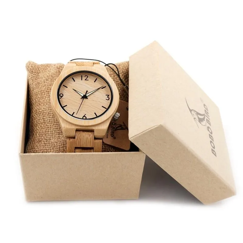 Luxury Bamboo Wooden Watch with Japanese Mechanism and Quartz Display