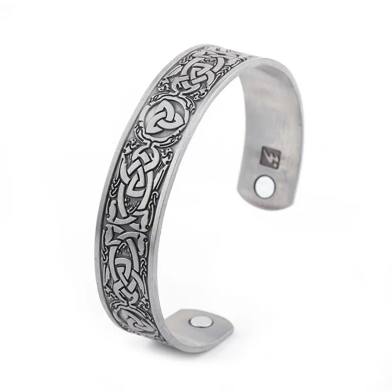 Magnetic Bracelet Celtic Cuff Stainless Steel Adjustable Bangle Trinity Knot