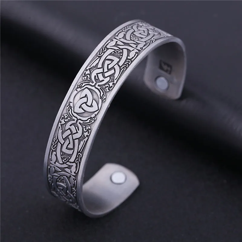 Magnetic Bracelet Celtic Cuff Stainless Steel Adjustable Bangle Trinity Knot