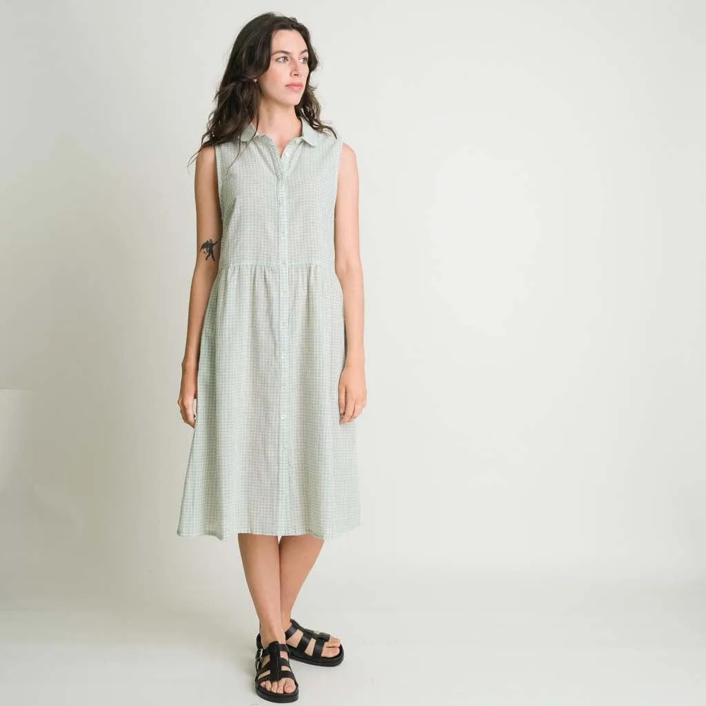 Matilda Cotton & Linen Midi Dress | Mint Check