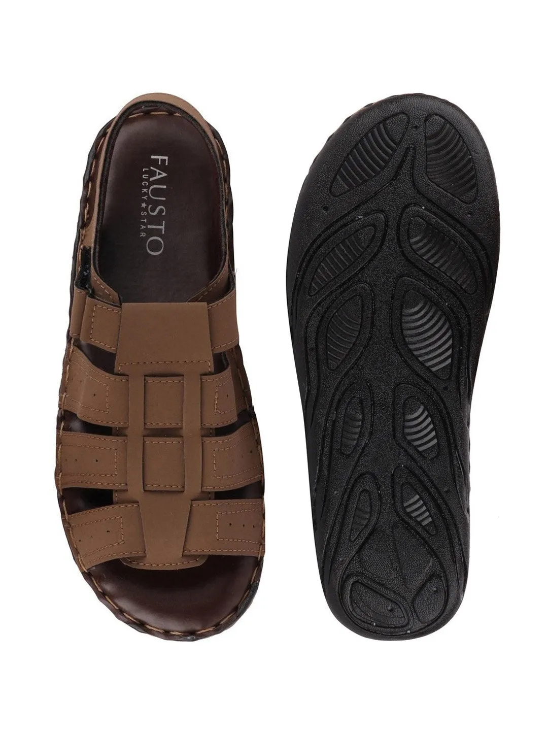 Men Brown Casual Speed Laces Fishermen Sandals