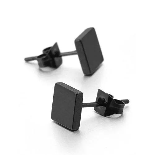 Men's 6~10mm Stainless Steel Studs Earrings Black Square