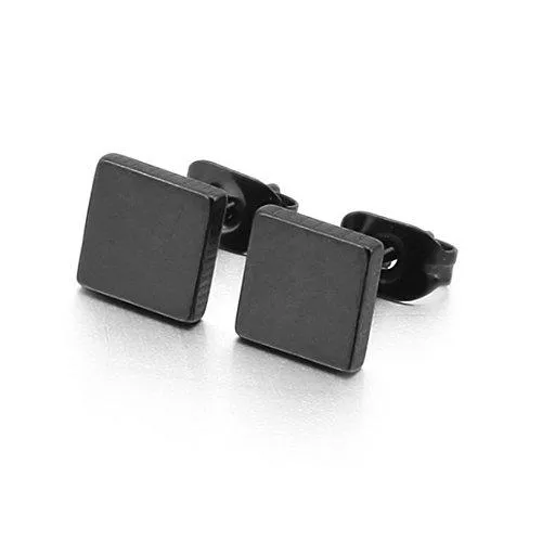 Men's 6~10mm Stainless Steel Studs Earrings Black Square