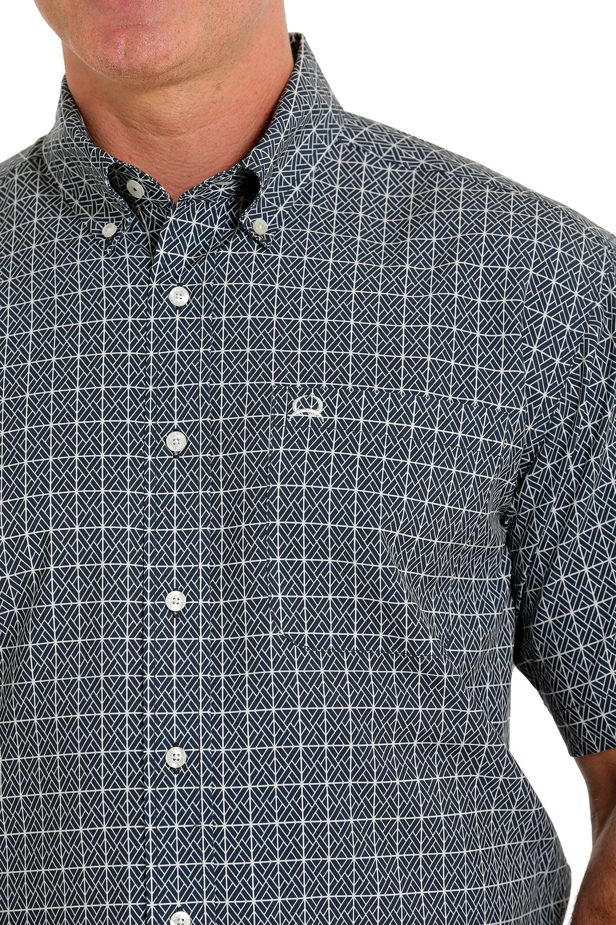 Men's Cinch Arena Flex Print Button Down Short Sleeve-Navy