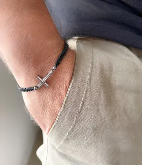 Men's Cross Macrame Adjustable Black Bracelet