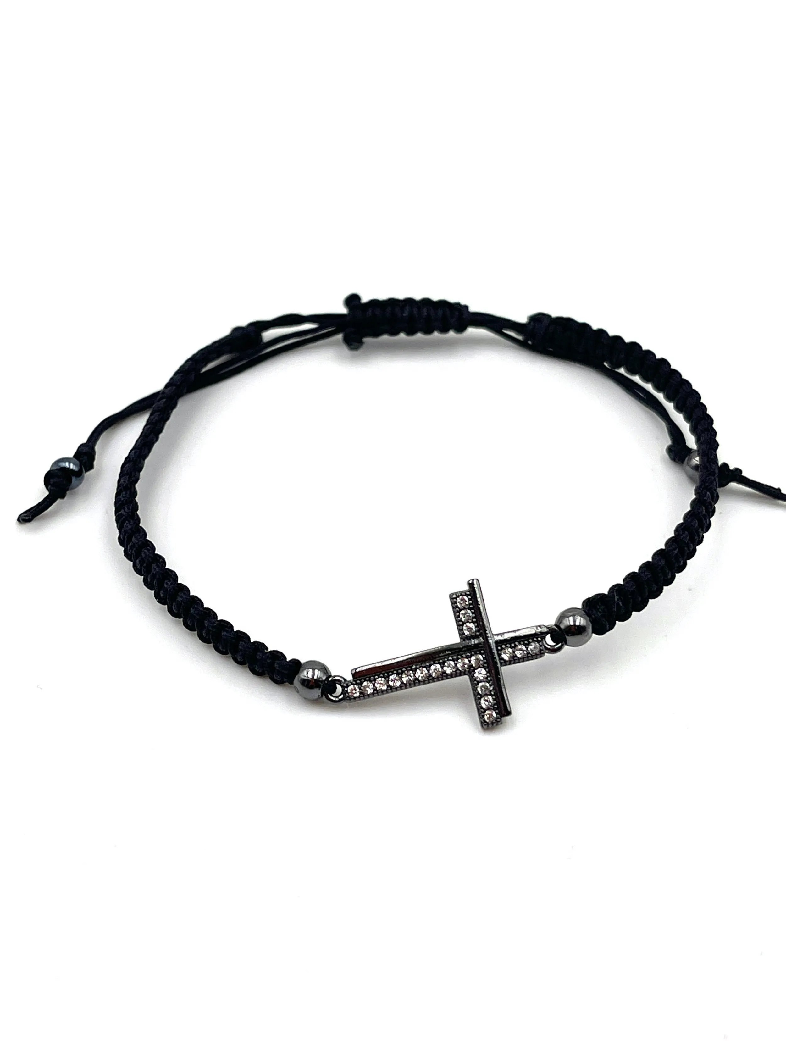 Men's Cross Macrame Adjustable Black Bracelet