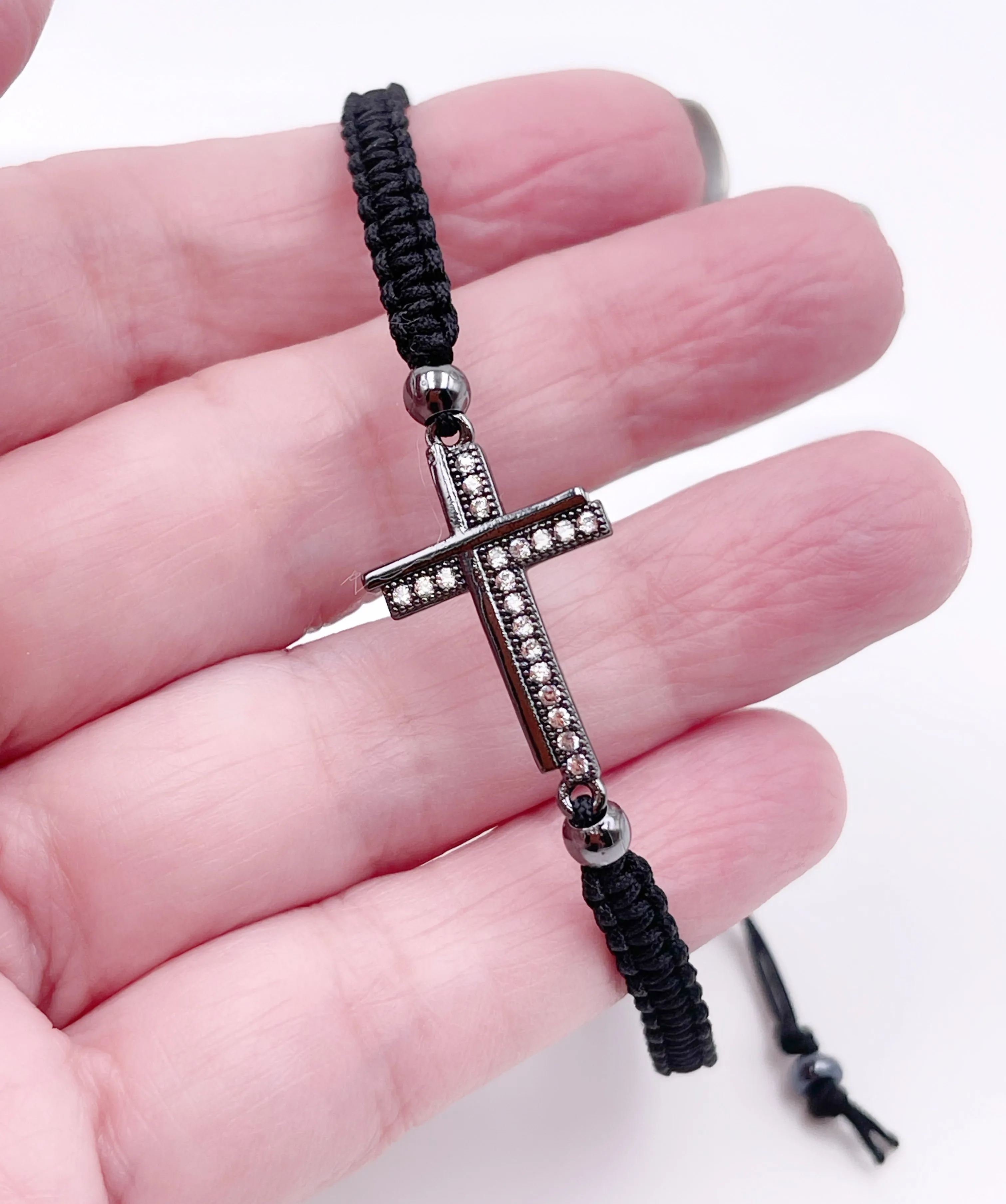 Men's Cross Macrame Adjustable Black Bracelet