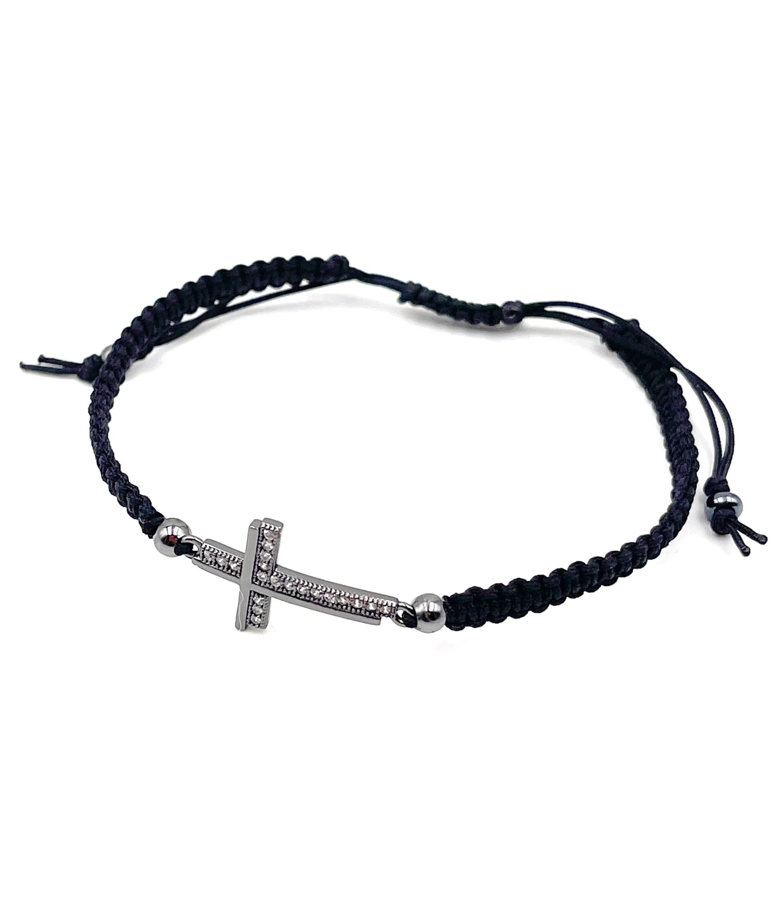 Men's Cross Macrame Adjustable Black Bracelet