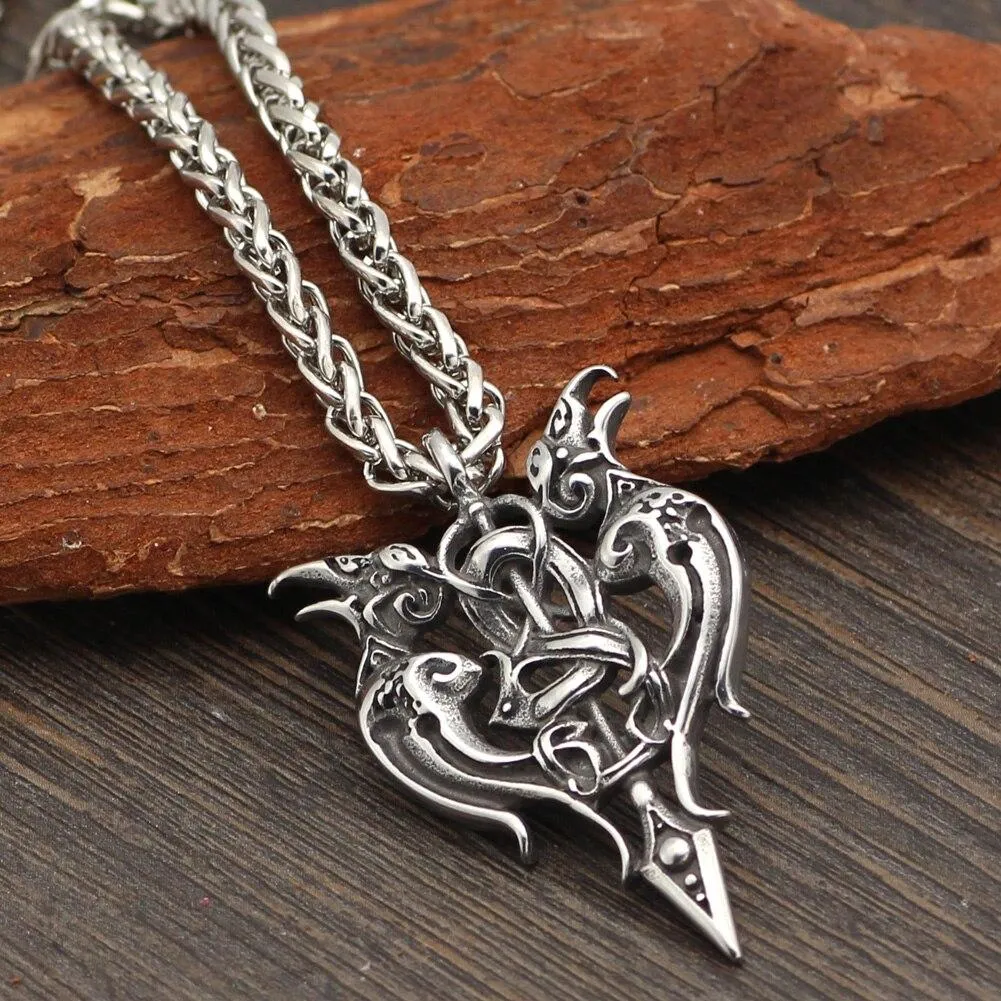 Men's Nordic Viking Odin's Raven Amulet Pendant Necklace