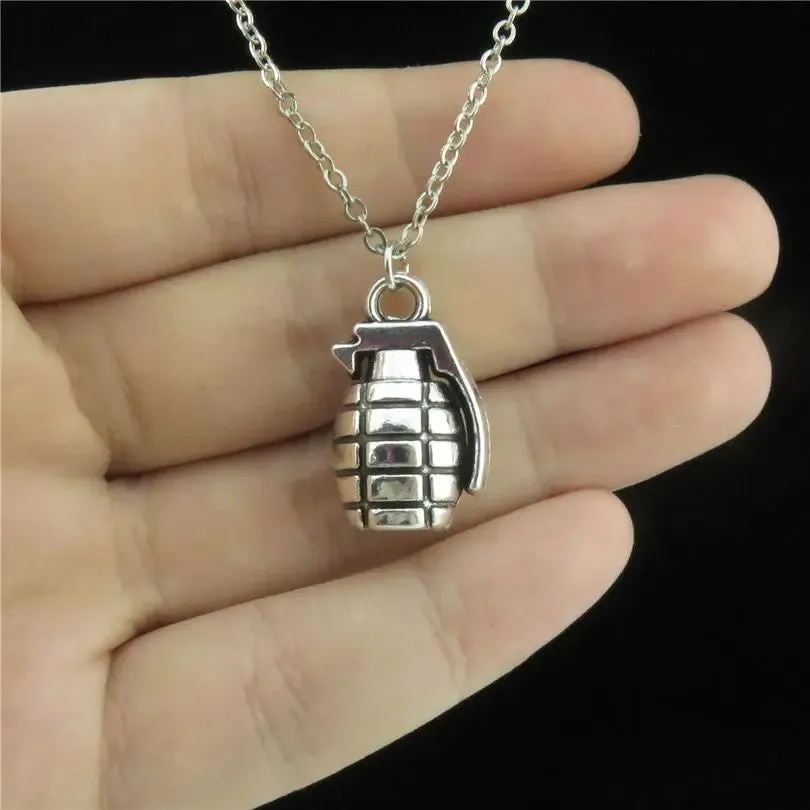 Men's Stainless Steel Pendant Necklace Silver Tone Grenade with 24inch Chain