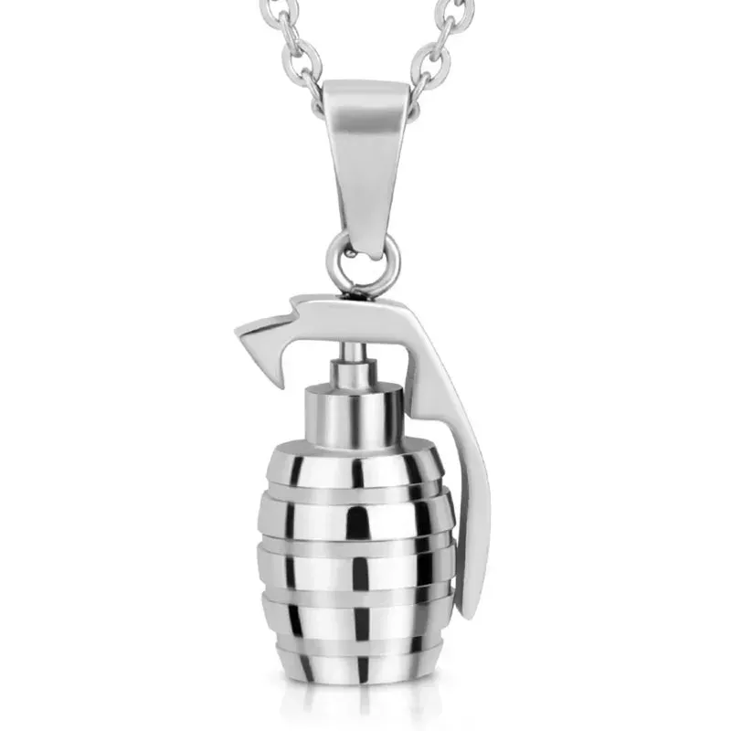 Men's Stainless Steel Pendant Necklace Silver Tone Grenade with 24inch Chain