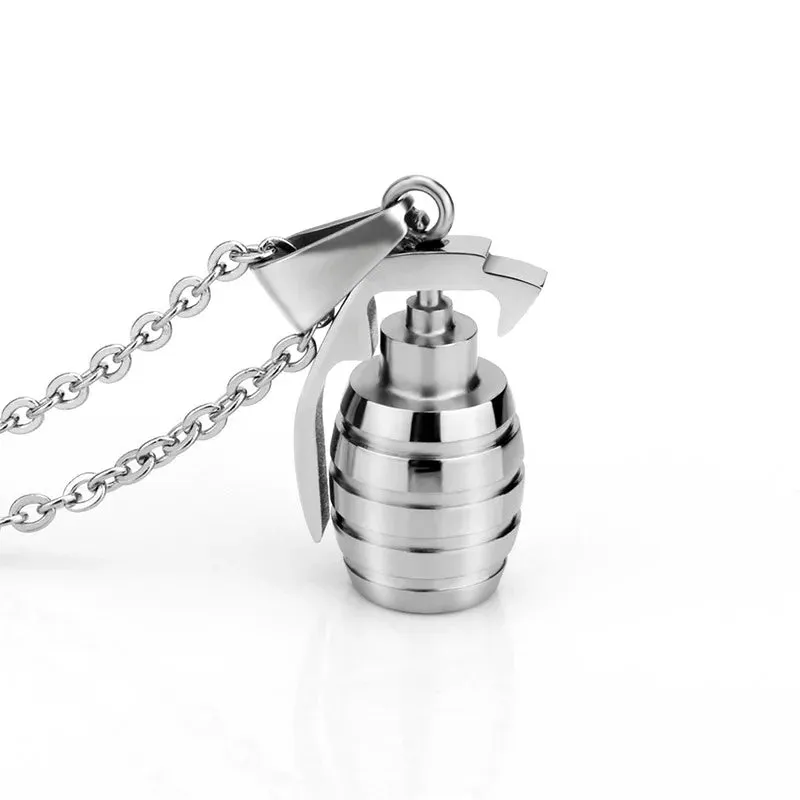 Men's Stainless Steel Pendant Necklace Silver Tone Grenade with 24inch Chain