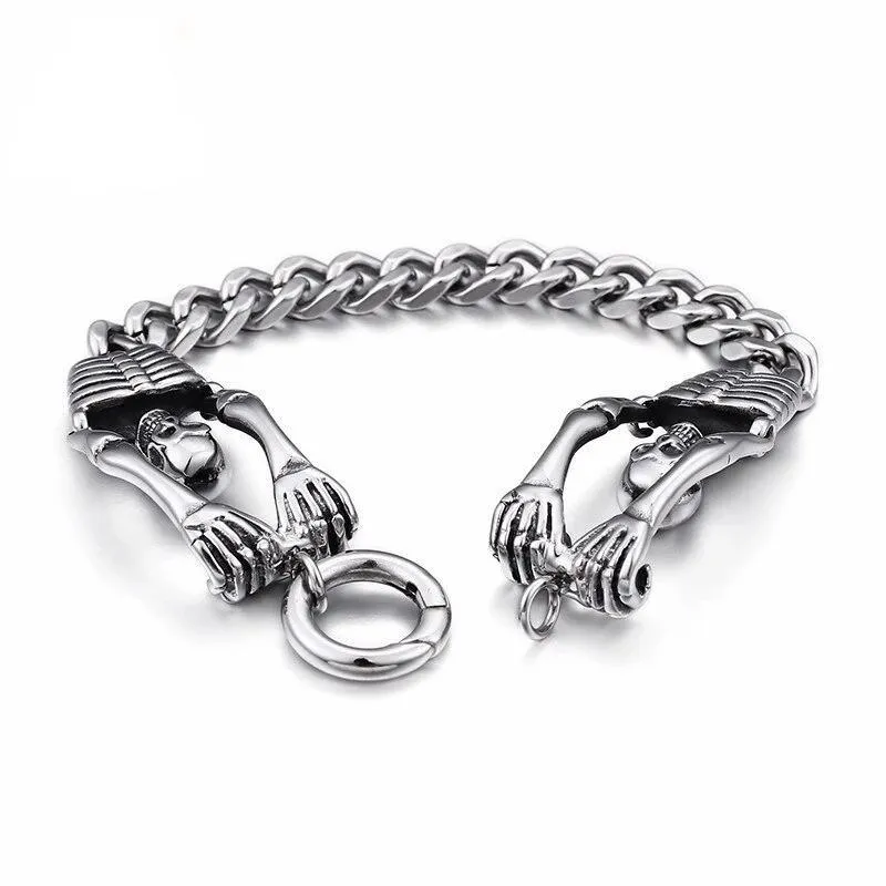 Men’s Stainless Steel Skeleton Skull Charm Bracelet