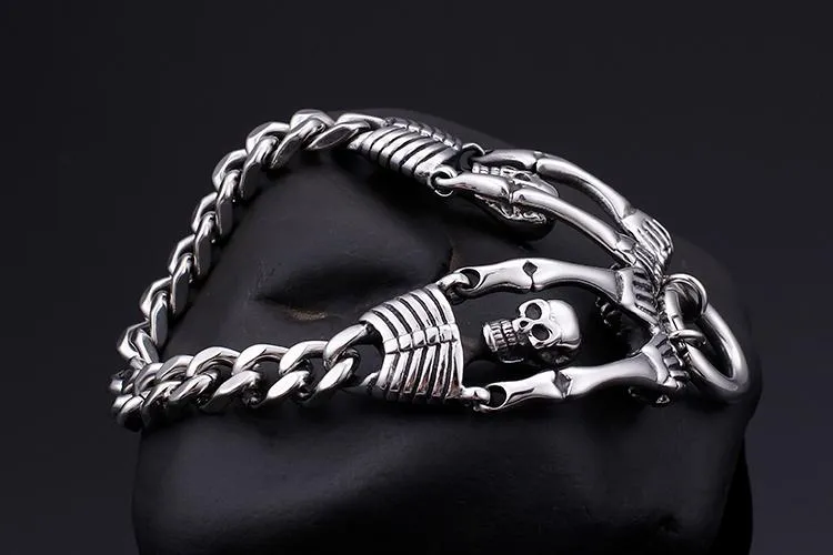 Men’s Stainless Steel Skeleton Skull Charm Bracelet