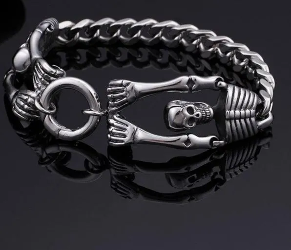 Men’s Stainless Steel Skeleton Skull Charm Bracelet