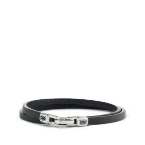 Mens Streamline Black Leather Double Wrap Bracelet