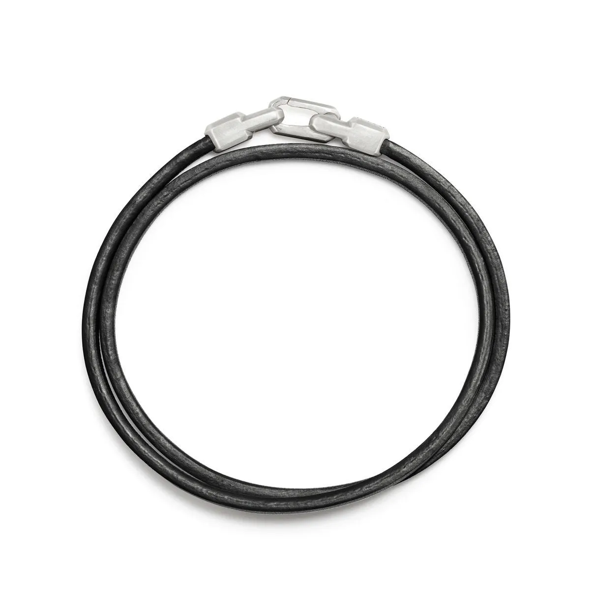 Mens Streamline Black Leather Double Wrap Bracelet