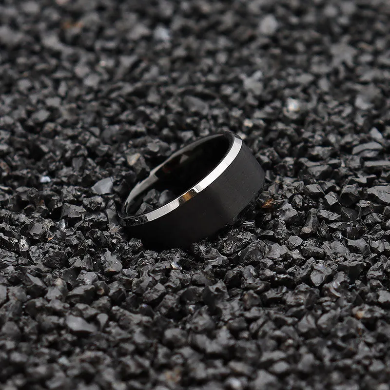 Men's Tungsten Ring Band Silver Tone Black Comfort Fit Wedding