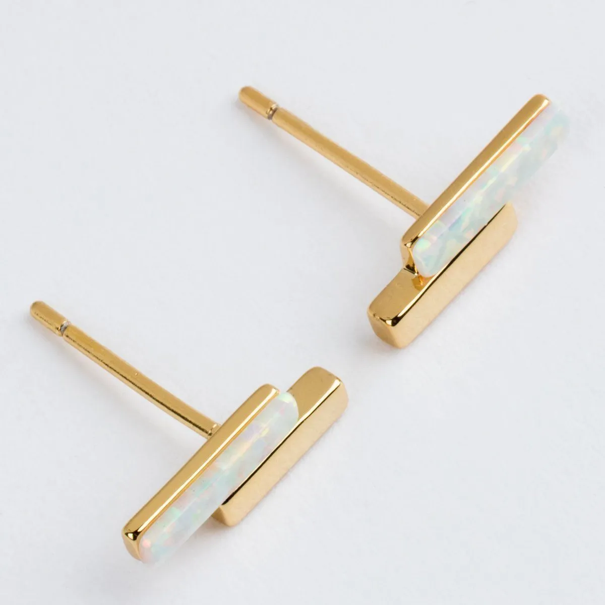 Mod Bar Gem Stud Earrings with Opal