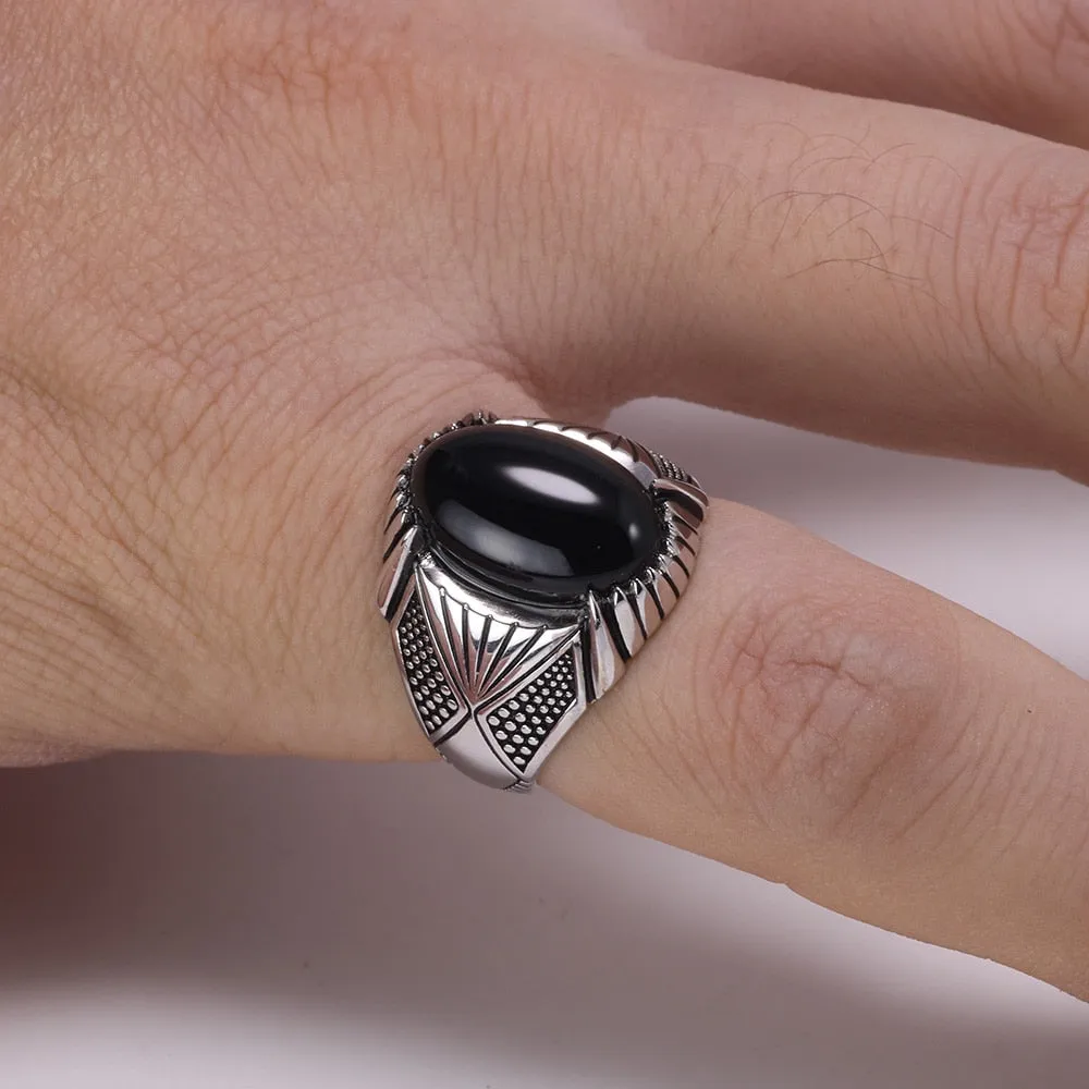 Natural Black Onyx Stone 925 Sterling Silver Antique Ring