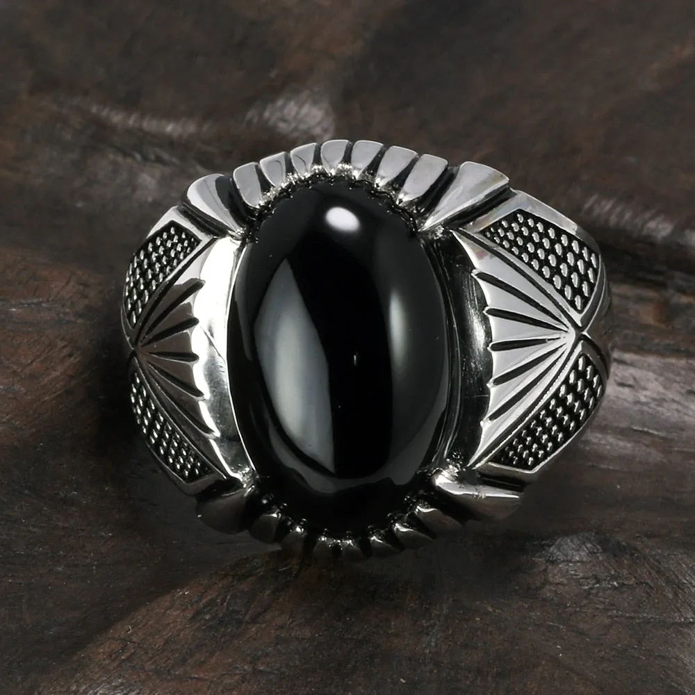 Natural Black Onyx Stone 925 Sterling Silver Antique Ring