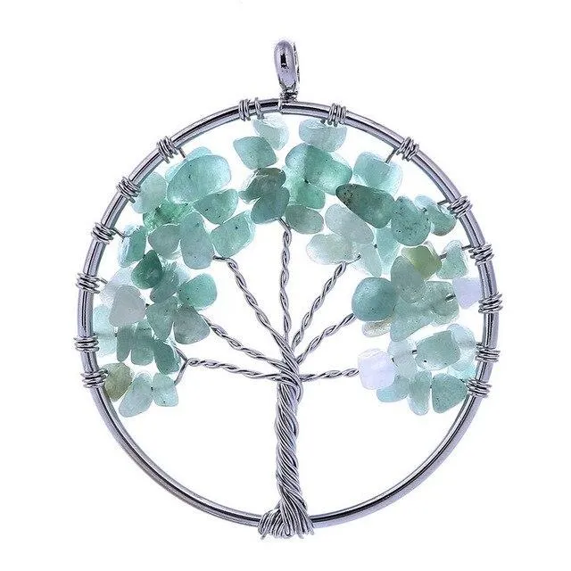 Natural Quartz Chakra Stones Tree of Life Pendant