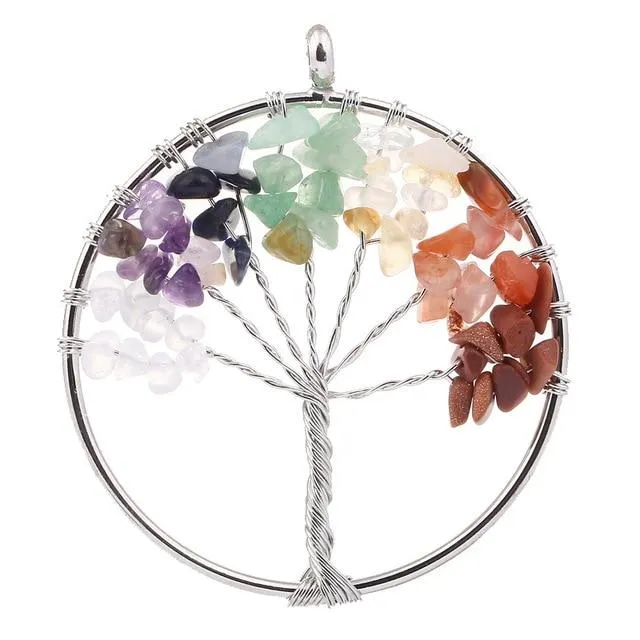 Natural Quartz Chakra Stones Tree of Life Pendant