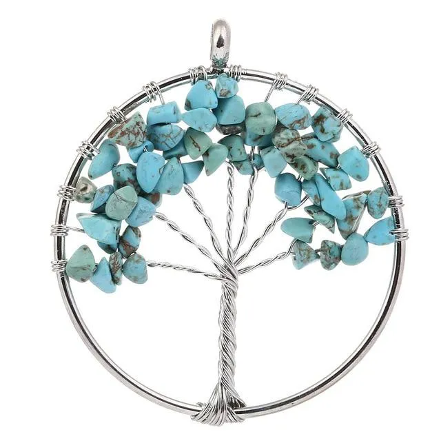 Natural Quartz Chakra Stones Tree of Life Pendant