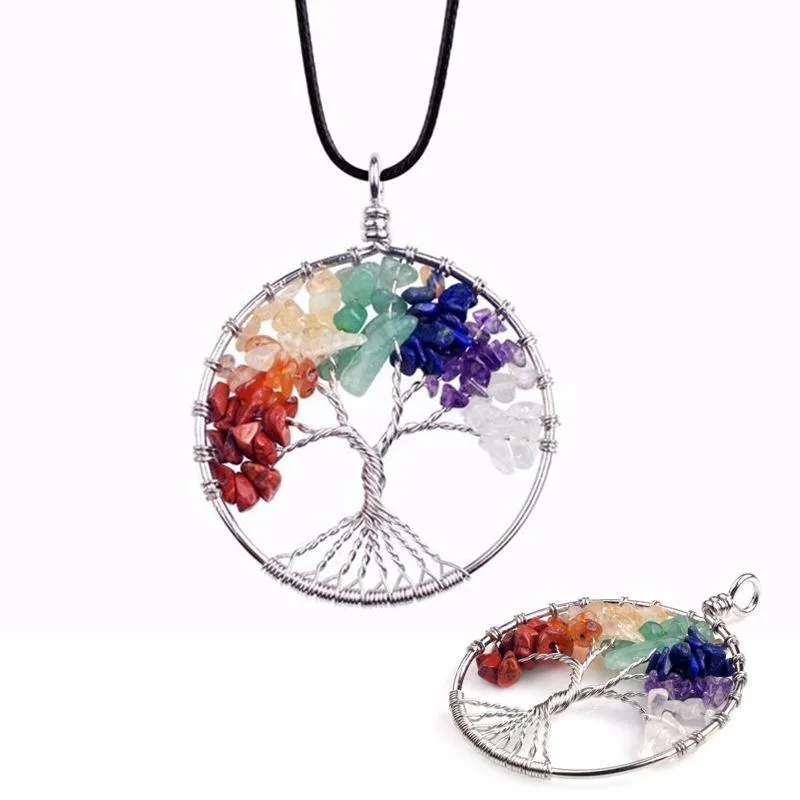 Natural Quartz Chakra Stones Tree of Life Pendant