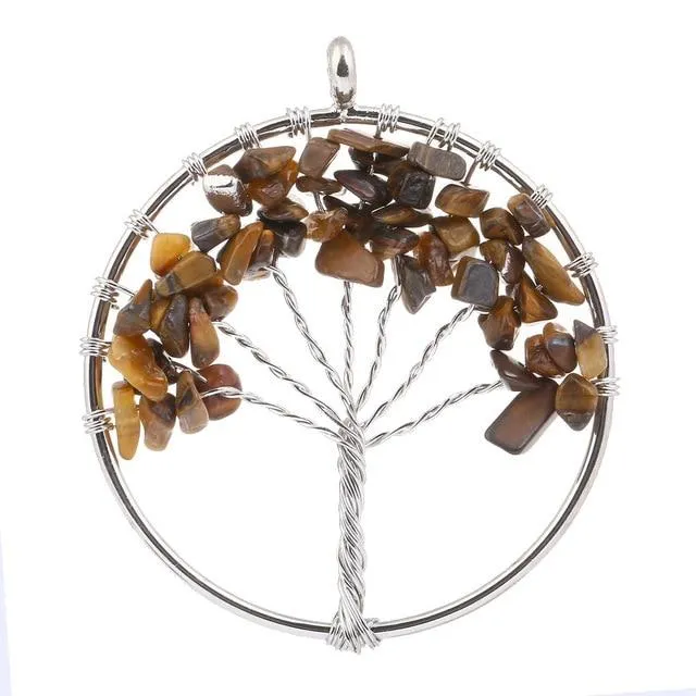 Natural Quartz Chakra Stones Tree of Life Pendant