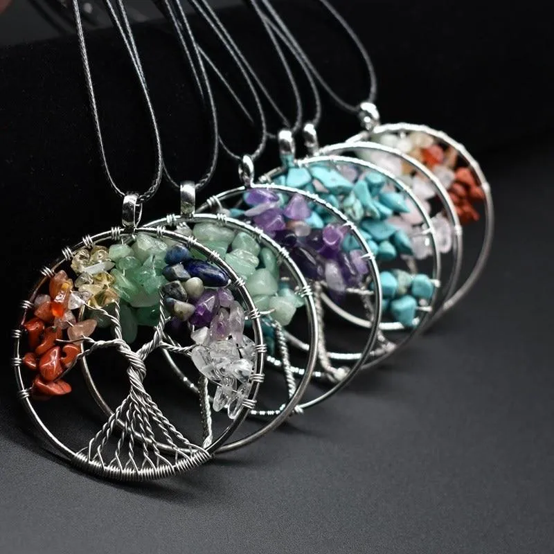 Natural Quartz Chakra Stones Tree of Life Pendant