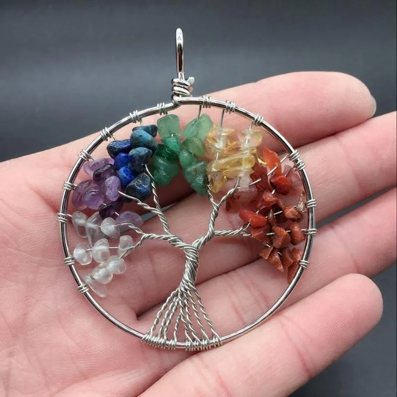 Natural Quartz Chakra Stones Tree of Life Pendant