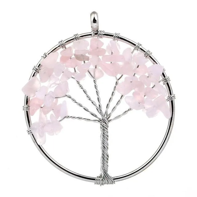 Natural Quartz Chakra Stones Tree of Life Pendant