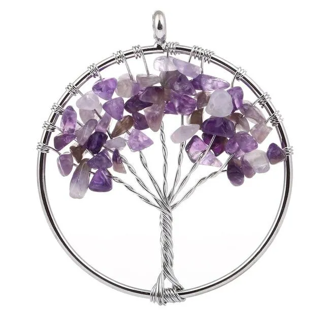 Natural Quartz Chakra Stones Tree of Life Pendant