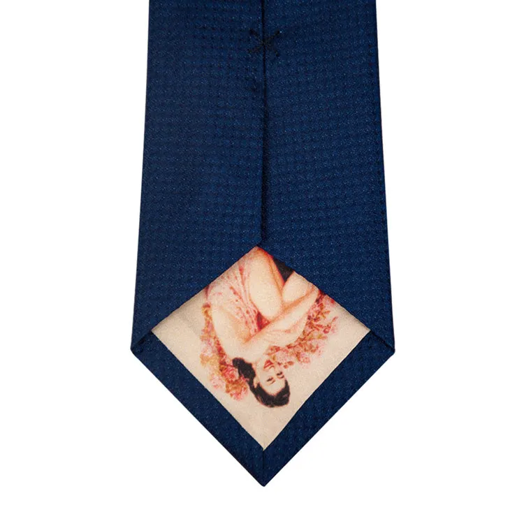 Navy and Sky Blue Block Waffle Weave Silk Tie