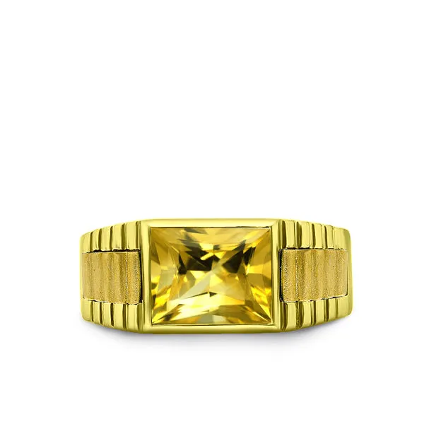 NEW Man Yellow Citrine Cluster Solid Fine 14k Yellow Gold Men's Heavy Wide Ring