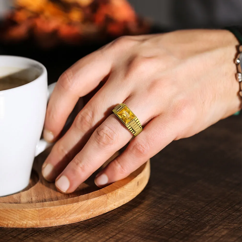 NEW Man Yellow Citrine Cluster Solid Fine 14k Yellow Gold Men's Heavy Wide Ring