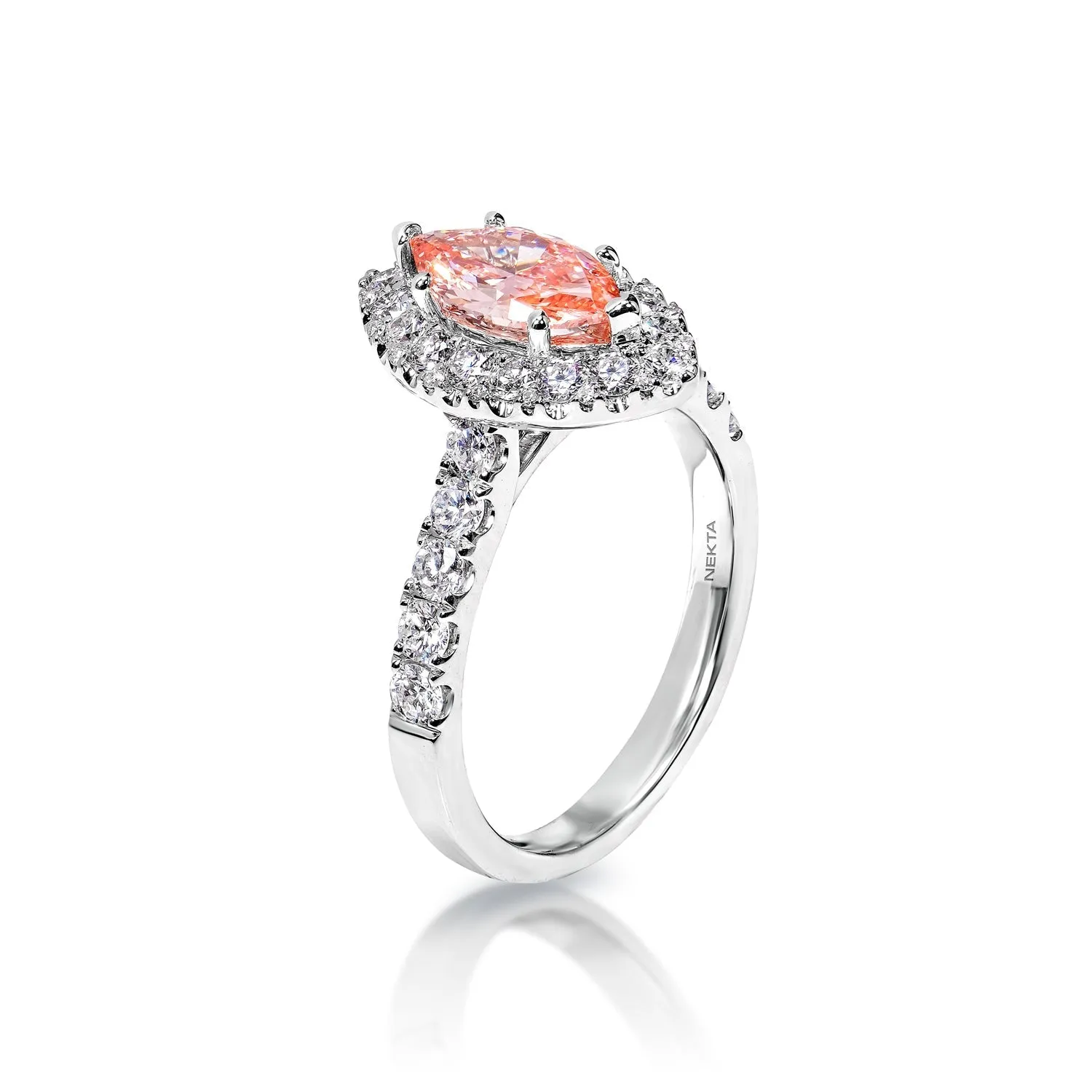 Noemi 2 Carat Fancy Vivid Pink VS1 Marquise Cut Diamond Engagement Ring in 18k White Gold