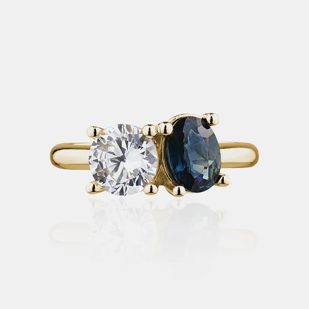 Oval Blue Sapphire Toi et Moi Ring