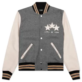 Oversized Stars Varsity Jacket - Grey