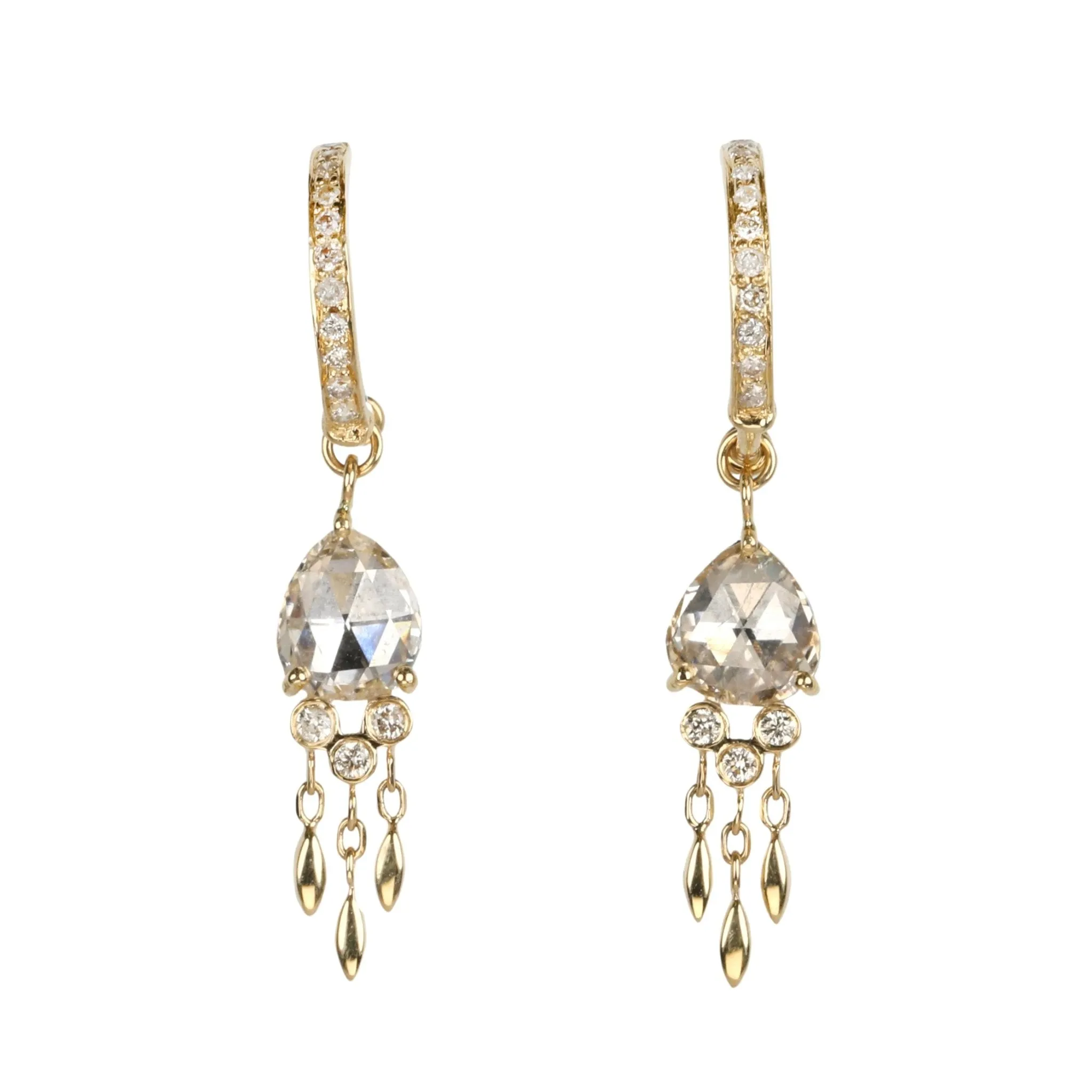 Pave Diamond Hoops with Rosecut Diamond Jellyfish Drops