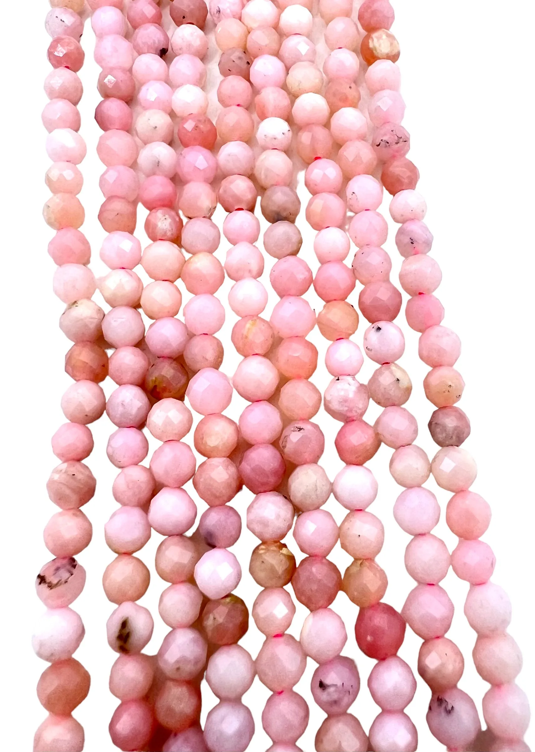 Peruvian Pink Opal Micro Faceted Round Beads 4mm, 16 inch strands