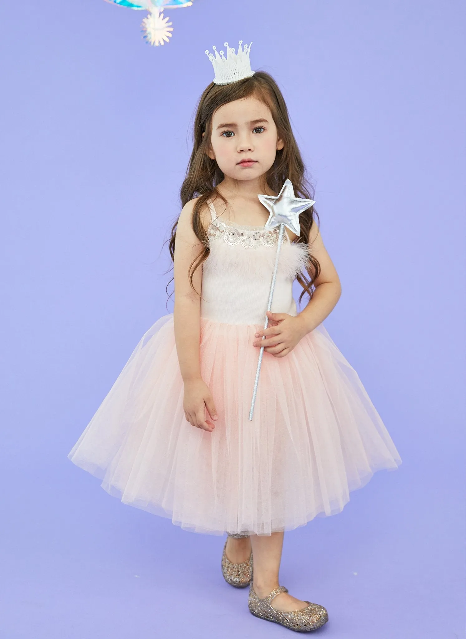 Petite Hailey Feather Tutu Dress in Pink