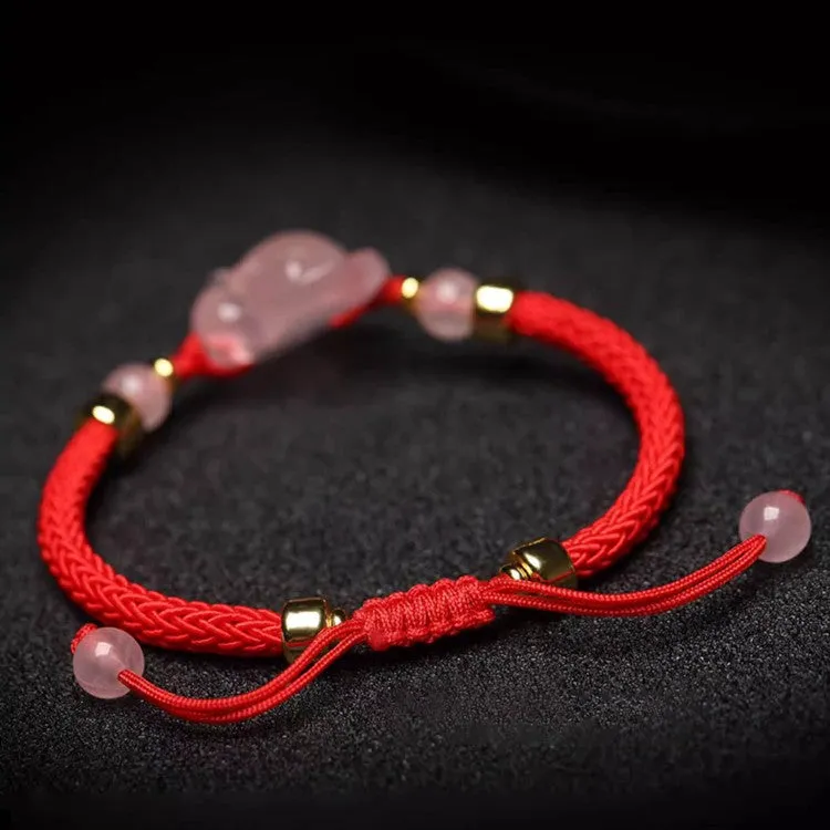 Pink Crystal Inari Fox String Bracelet