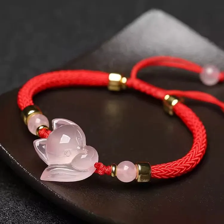 Pink Crystal Inari Fox String Bracelet