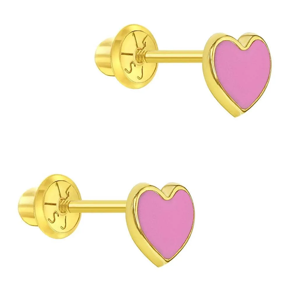 Pink Heart Baby Children Screw Back Earrings