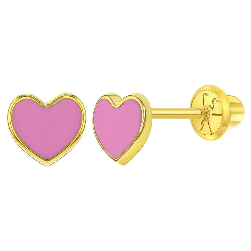 Pink Heart Baby Children Screw Back Earrings