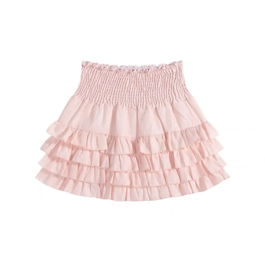 Pink lace ballet girl sweet high waisted puffy cake skirt BY9133