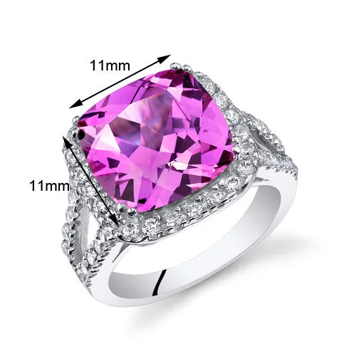 Pink Sapphire Cushion Cut Sterling Silver Ring Size 5